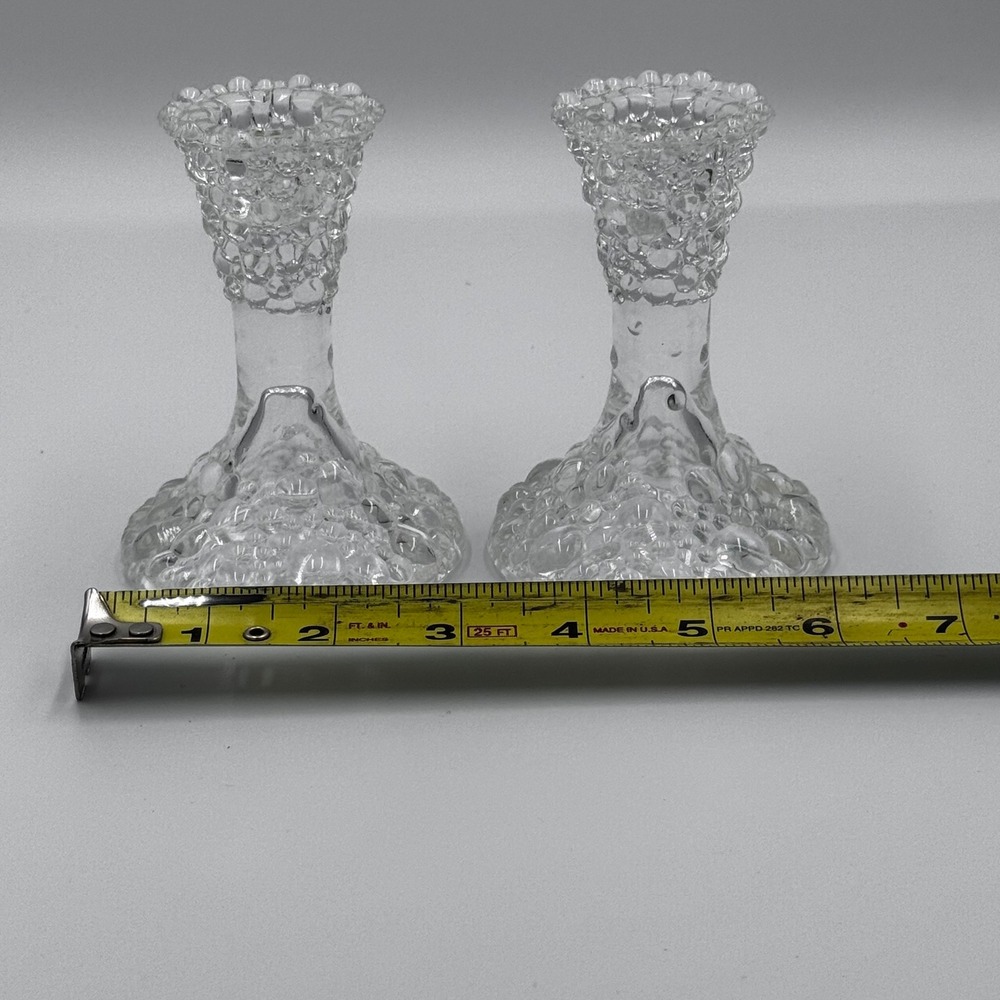 PartyLite Bubble Glass Taper Candle Holders 4.5" Pair Clear Textured Set of 2 - Picture 4 of 5